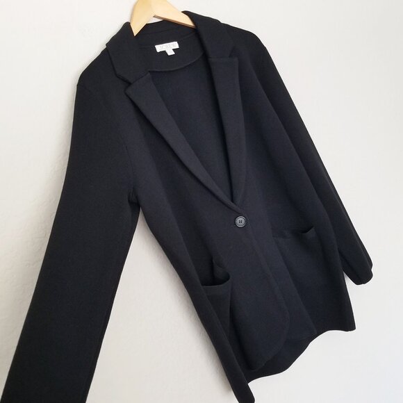 J.Crew Cecile Relaxed Sweater-Blazer Cardigan Jacket M Black Wool Blend BF013 - Picture 9 of 16